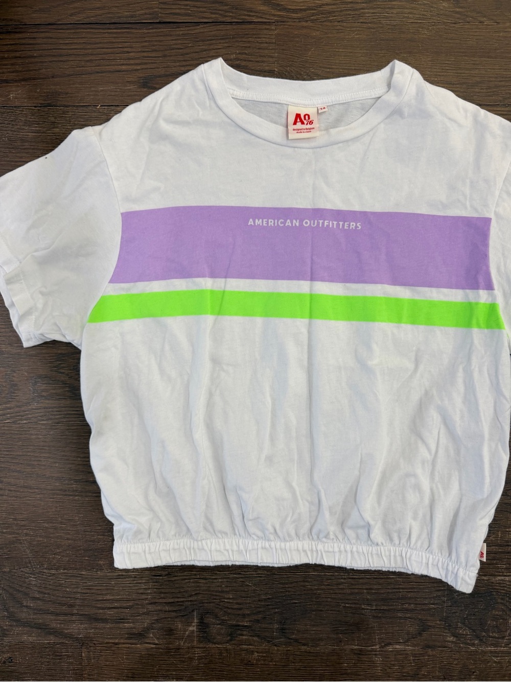 Girls' White Tee with Purple and Lime Stripes